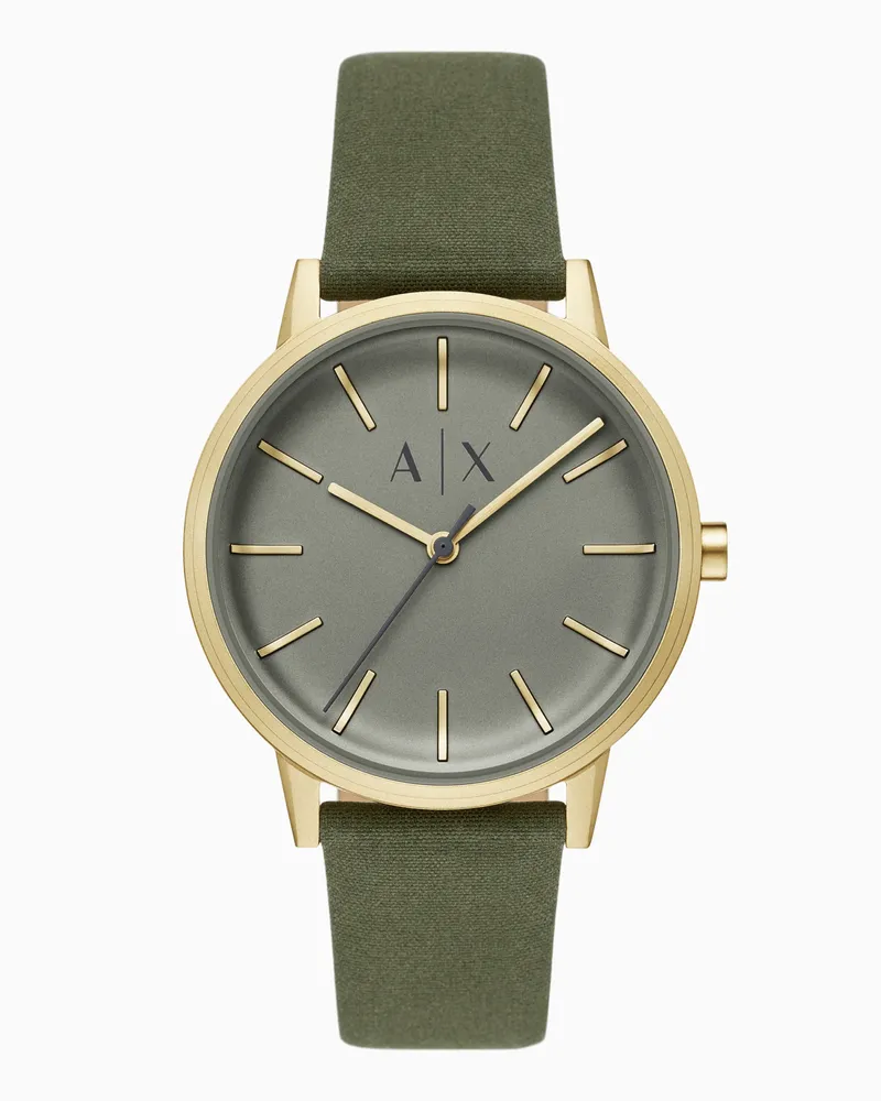 Armani Exchange Dreizeigeruhr aus grünem Leder Mehrfarbig