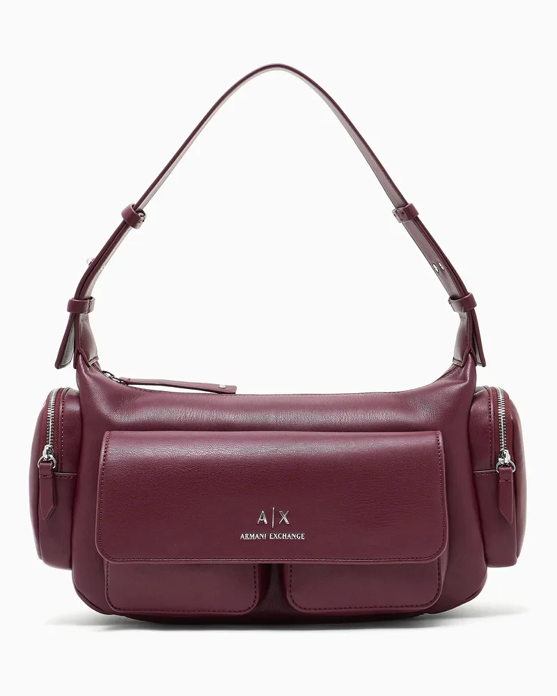 Armani Exchange Große Umhängetasche mit Seitentaschen Burgunderrot