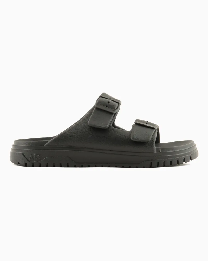 Armani Exchange Hausschuhe mit zwei Riemen und Schnallen Schwarz