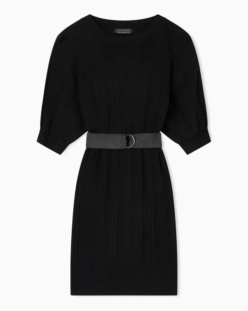 Armani Exchange Geripptes Midikleid mit Gürtel Schwarz