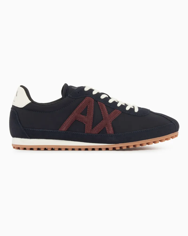 Armani Exchange Low-Top-Sneaker mit Ledereinsätzen und genoppter Gummisohle Marineblau