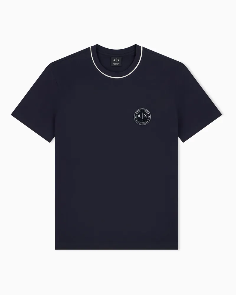 Armani Exchange Regular Fit T-Shirt aus Baumwolljersey mit kleinem Logo Marineblau