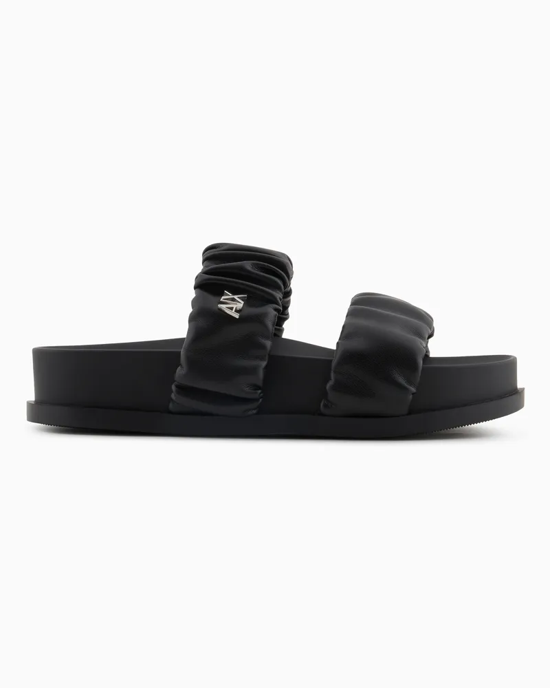 Armani Exchange Sandalen mit zwei Bändern aus gerafftem Stoff Schwarz