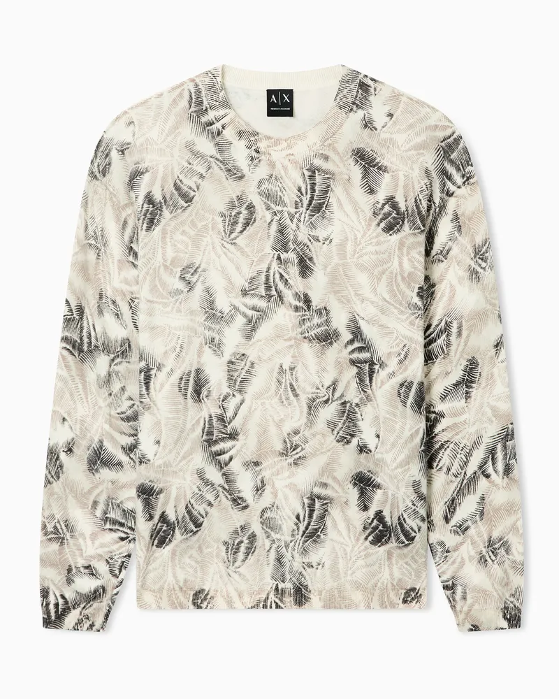 Armani Exchange Crewneck Sweater in Basic Lightweight Cotton Beige