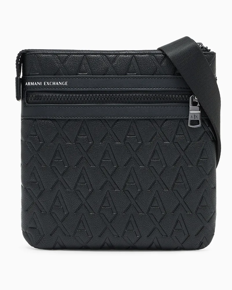 Armani Exchange Flache Umhängetasche mit Allover-Logo Schwarz