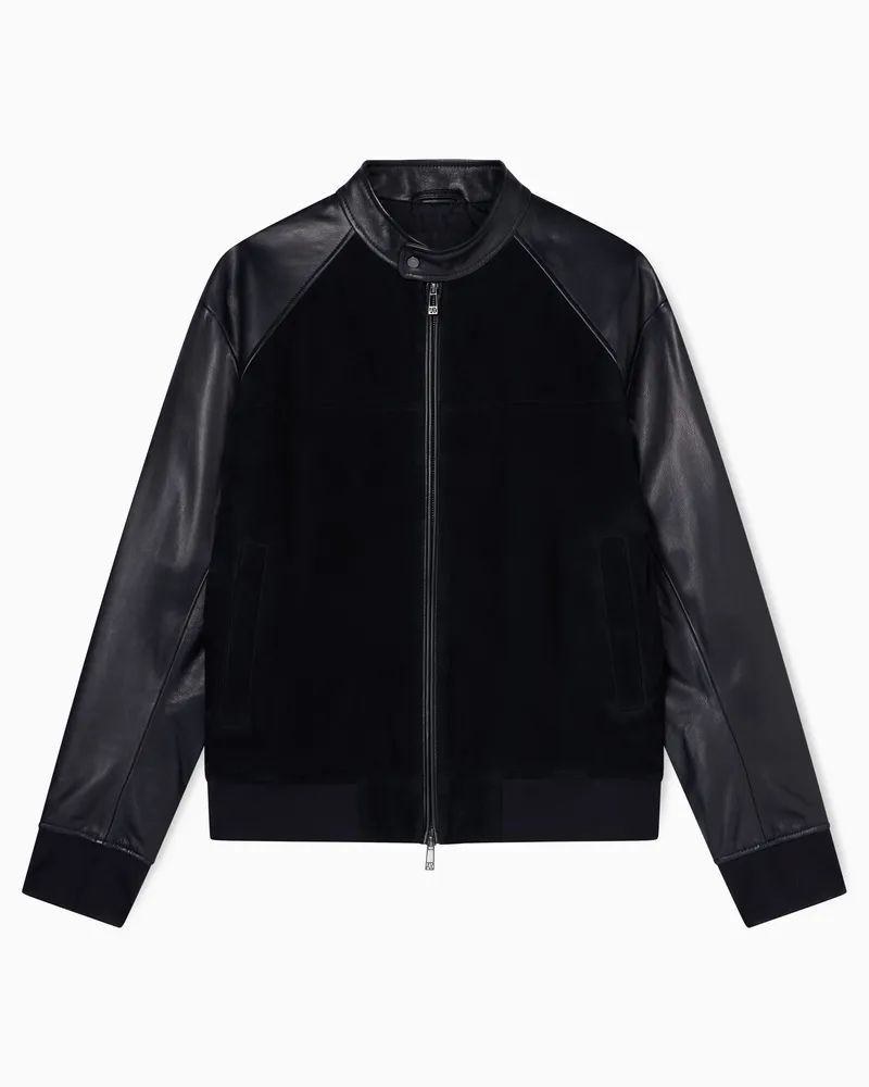 Armani Exchange Genuine leather suede jacket Schwarz