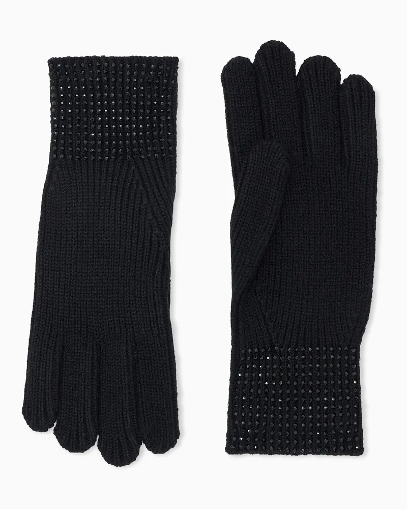 Armani Exchange Handschuhe Up For Party aus Rippstrick mit Glitzerbündchen Schwarz