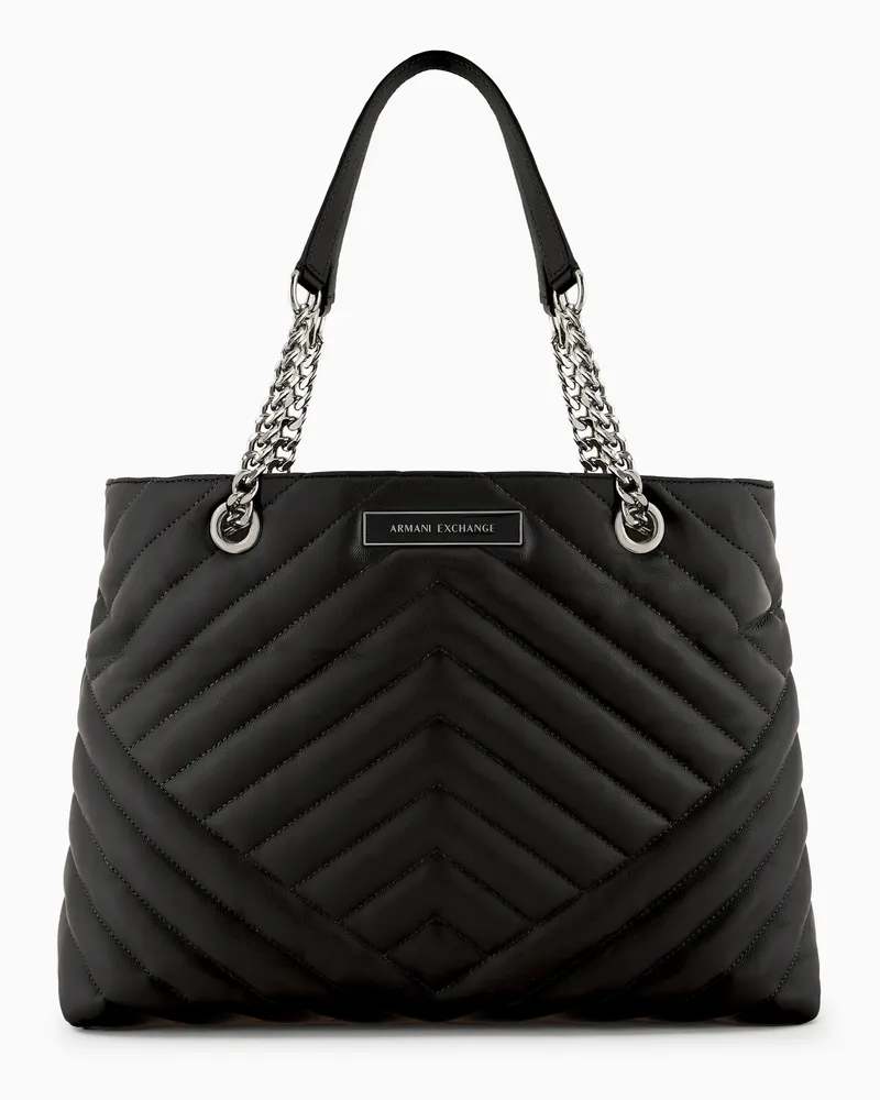 Armani Exchange Matelassé-Shopper mit Kettengriffen Schwarz