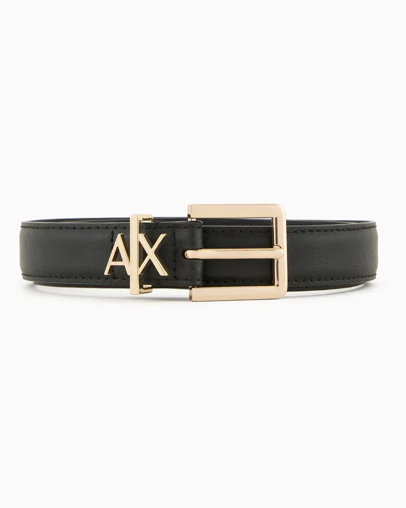 Armani Exchange Verstellbarer Ledergürtel mit polierter Dornschließe Schwarz