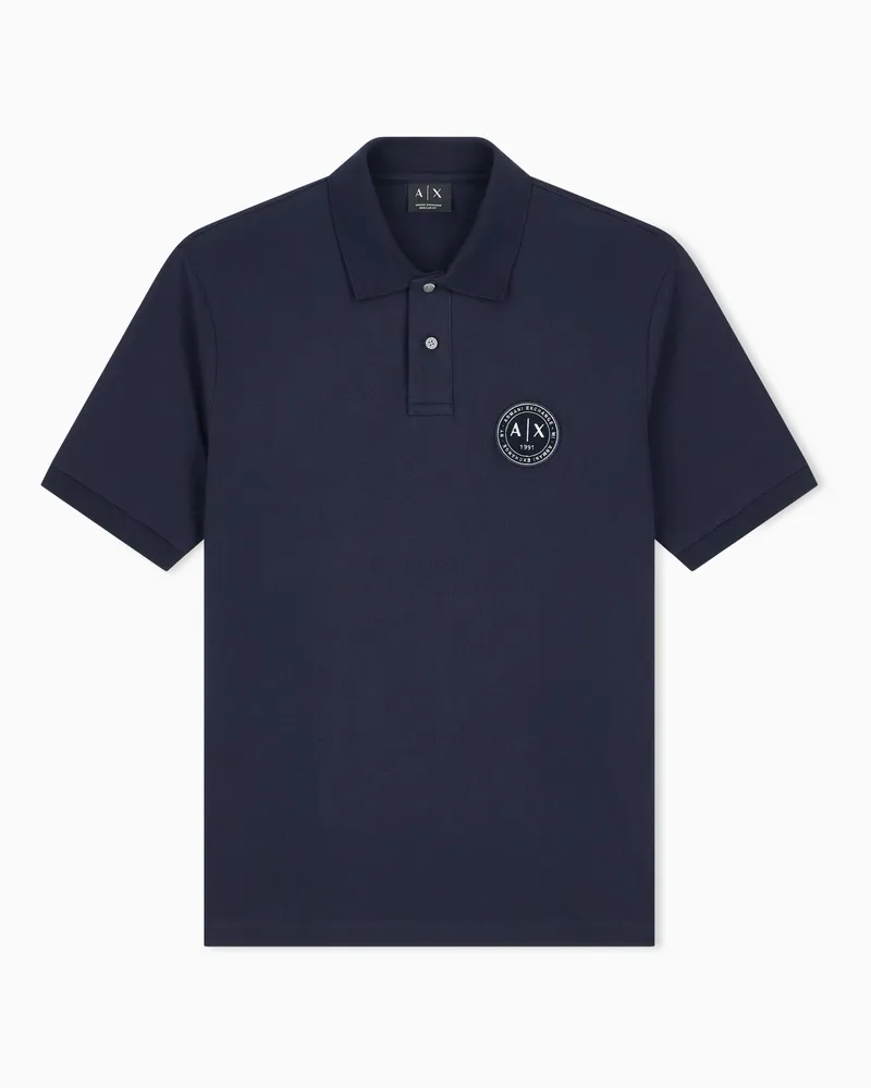 Armani Exchange Regular Fit Poloshirt aus Baumwollpikee mit Logopatch Marineblau