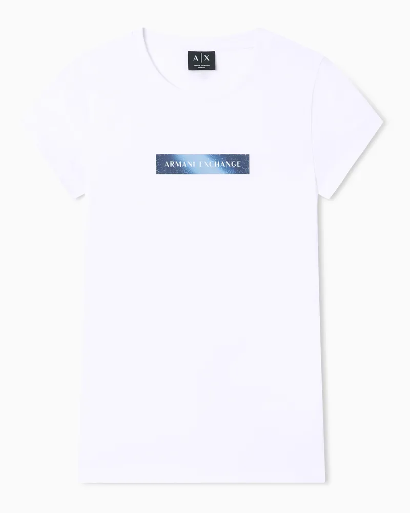 Armani Exchange Schmal geschnittenes T-Shirt aus Stretch-Baumwolljersey Weiß