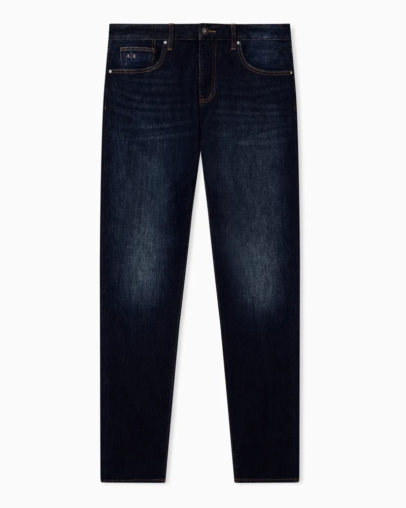 Armani Exchange Slim Fit 5-Pocket-Jeans aus Comfort Denim mit Lederetikett Blau