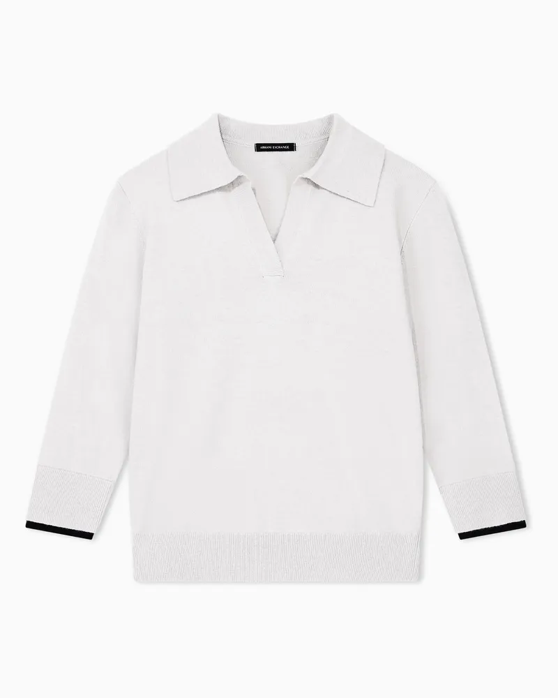 Armani Exchange Polopullover mit V-Ausschnitt und gerippten Bündchen Beige