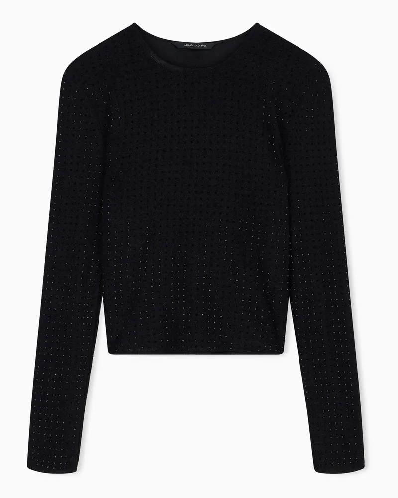 Armani Exchange Jersey Langarm Up for Party Pailletten schmale Passform Schwarz