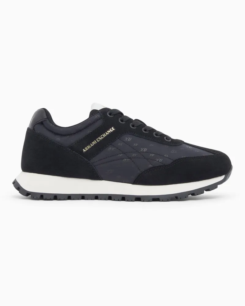 Armani Exchange Sneaker aus Polyamid mit Wildledereinsätzen und Gummisohle Schwarz