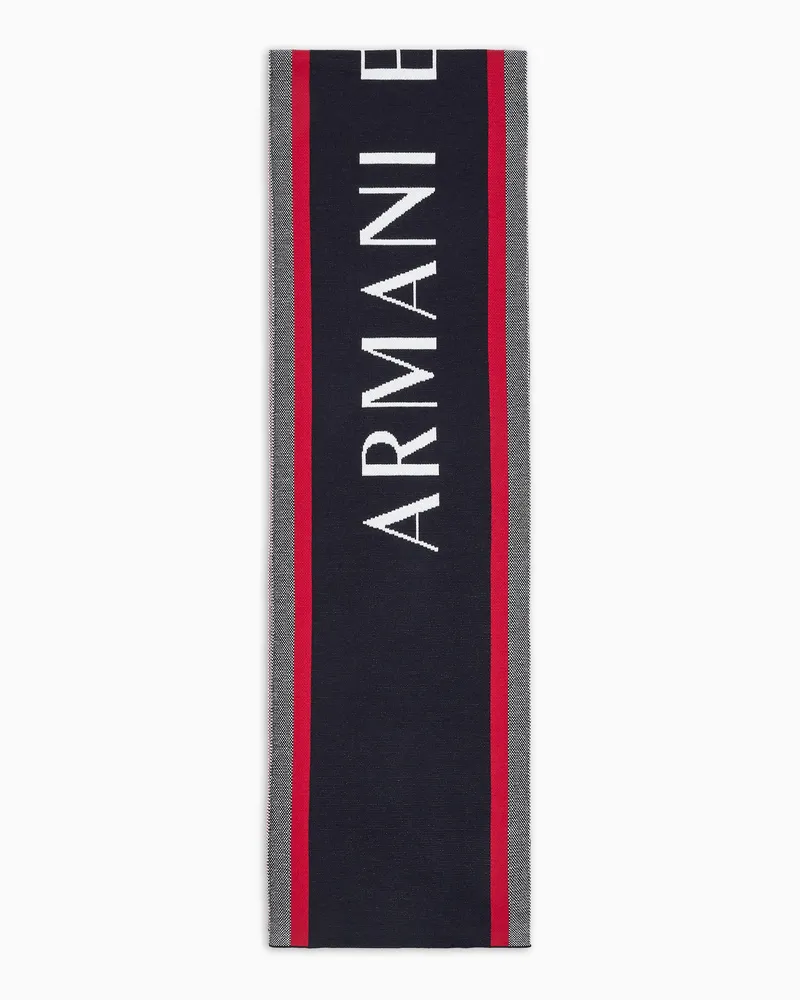 Armani Exchange WOOL BLEND SCARF WITH LOGO LETTERING Blau