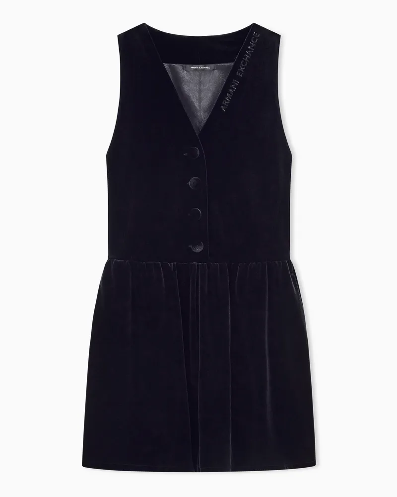 Armani Exchange Jumpsuit Up for Party aus Stretch-Samt mit Knopfleiste Schwarz