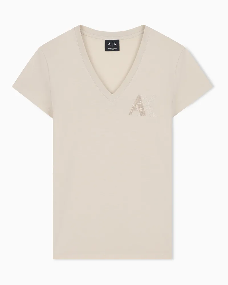 Armani Exchange T-Shirt aus Baumwolljersey mit schmaler Passform Beige