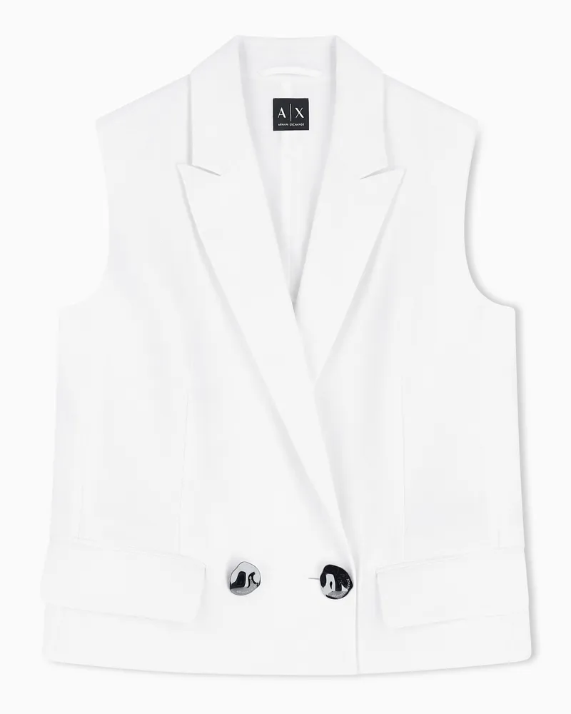 Armani Exchange Zweireihige Weste aus Leinenköper Weiß