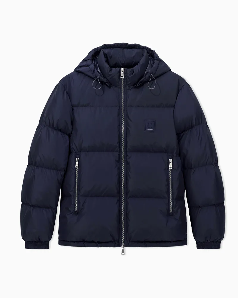 Armani Exchange Ultraleichte Daunenjacke aus glänzendem Nylon Marineblau