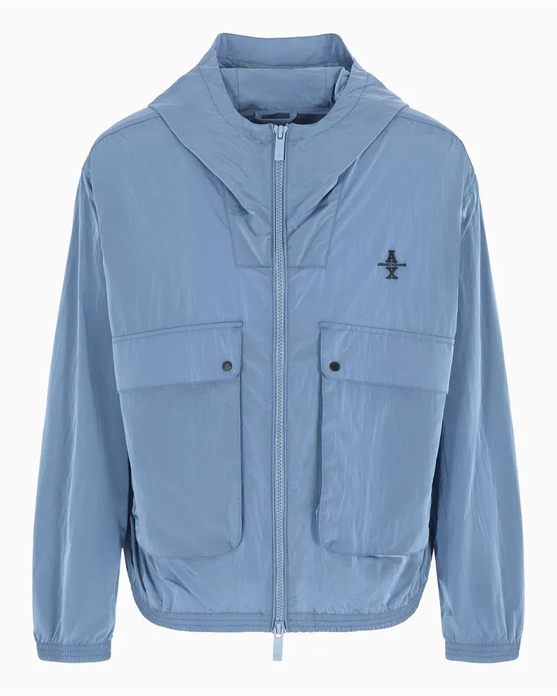 Armani Exchange Jacke mit Kapuze und Taschen Aus Crinkle-stoff Azurblau