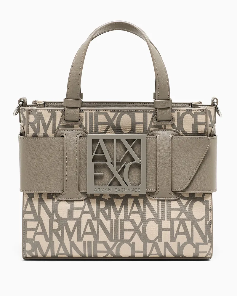 Armani Exchange Mittelgroße Tragetasche mit kontrastierenden Details Beige