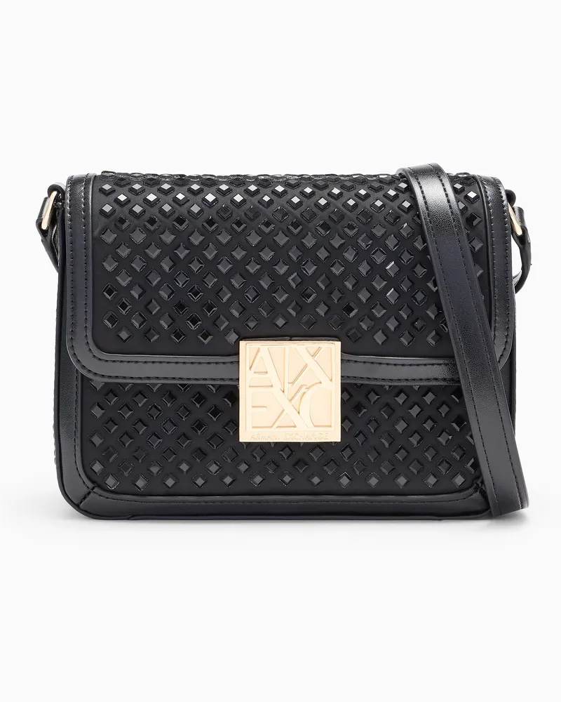 Armani Exchange Umhängetasche mit geometrischem Muster und Glasnieten Schwarz