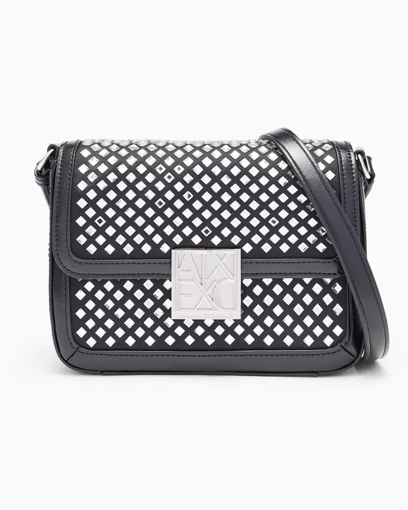 Armani Exchange Umhängetasche mit geometrischem Muster und Glasnieten Schwarz