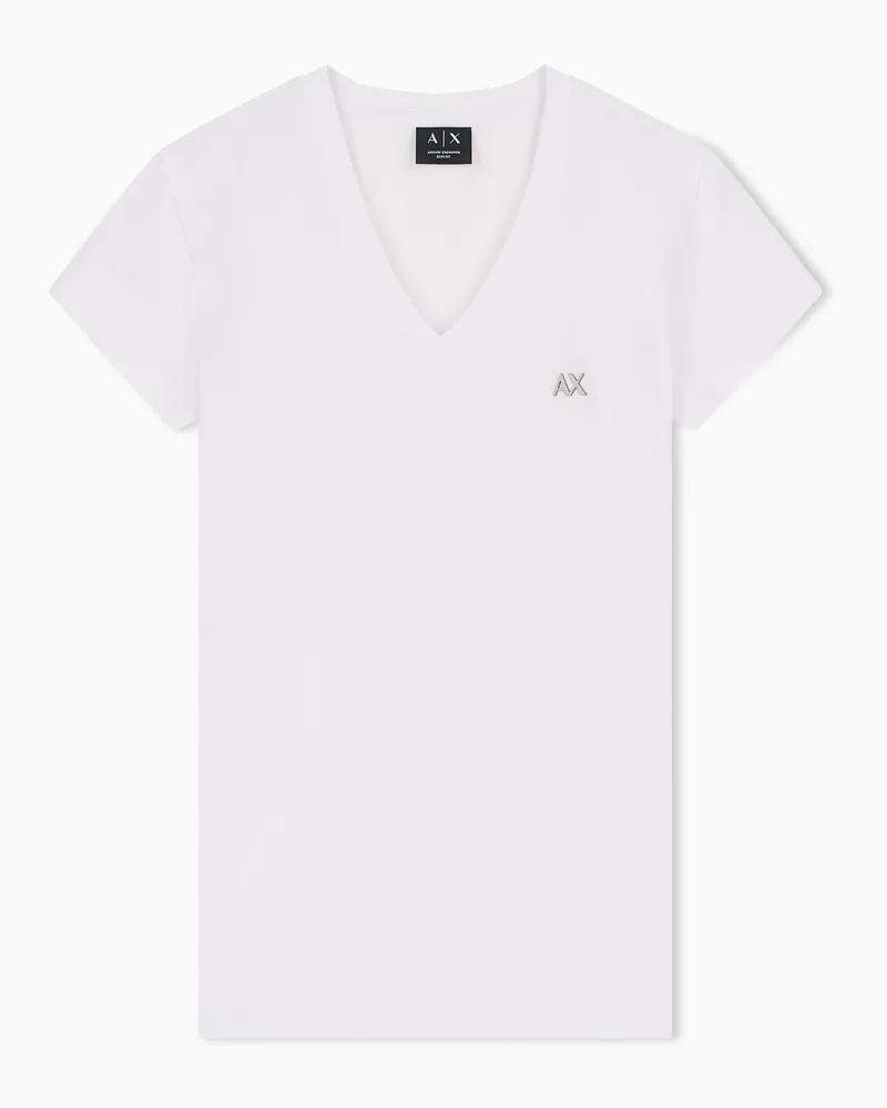 Armani Exchange T-Shirt Slim Fit Baumwolljersey V-Ausschnitt Weiß