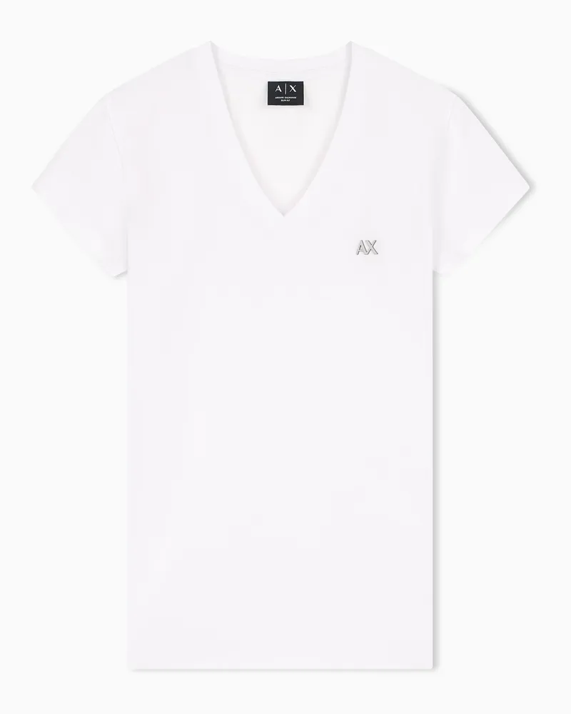 Armani Exchange T-Shirt Slim Fit Baumwolljersey V-Ausschnitt Weiß