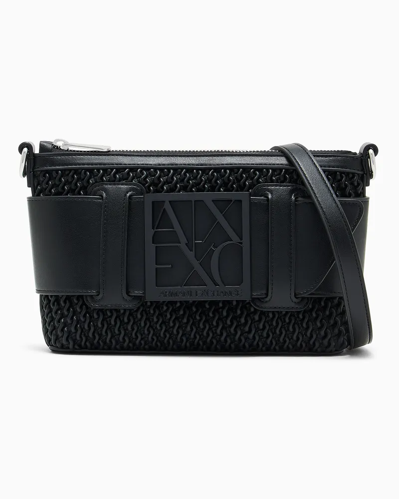 Armani Exchange Schultertasche mit Webstruktur und abnehmbarem Riemen Schwarz
