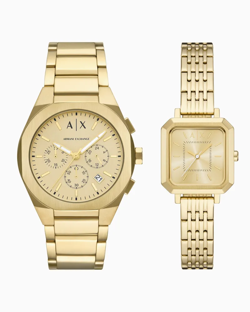 Armani Exchange Geschenkset aus zwei Sync Chronographen in goldfarbenem Edelstahl Mehrfarbig