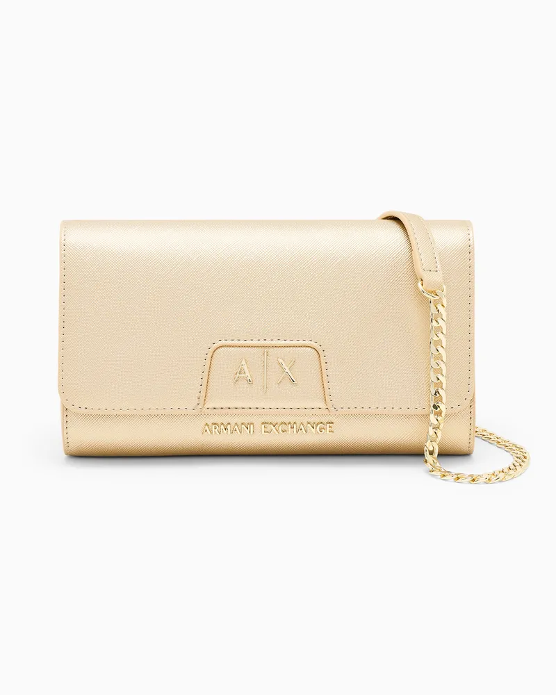 Armani Exchange Brieftasche mit Kettenriemen und strukturierter Oberfläche Goldfarben