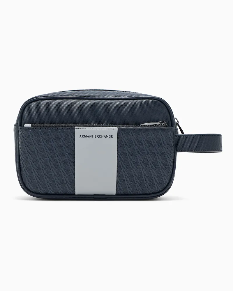 Armani Exchange Kulturbeutel mit dezenter Struktur und einem Reißverschluss Marineblau