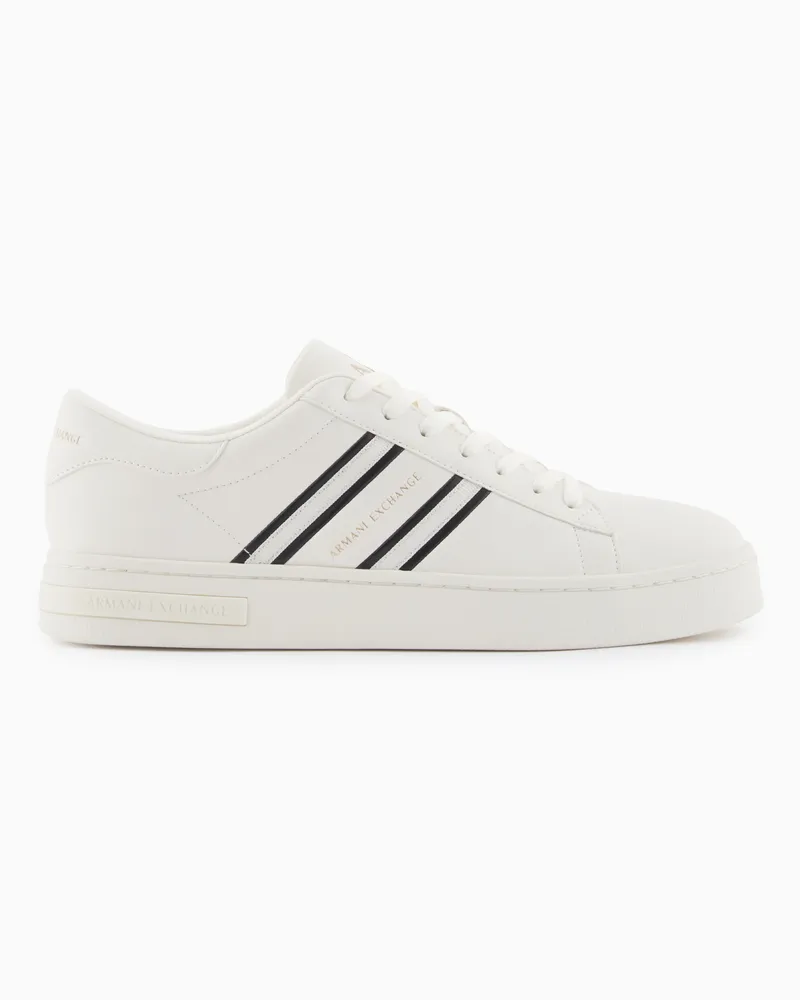 Armani Exchange Low-Top Sneaker mit Schnürung und seitlichen Streifen Weiß