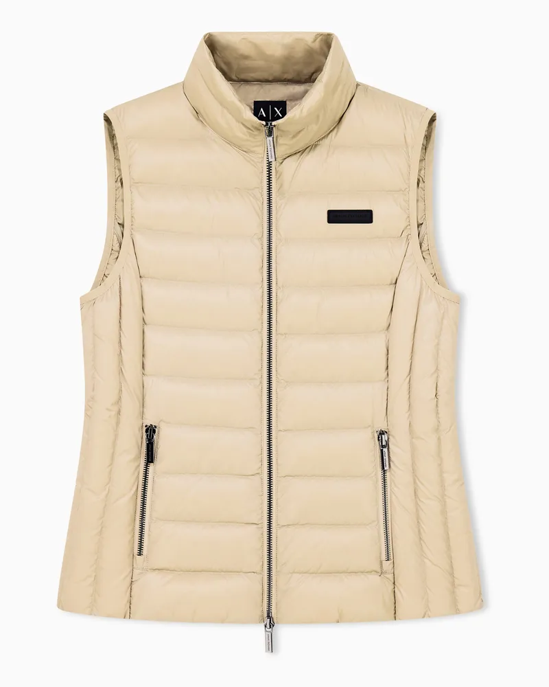 Armani Exchange Gesteppte Daunenweste aus leichtem Nylon mit hohem Kragen Beige