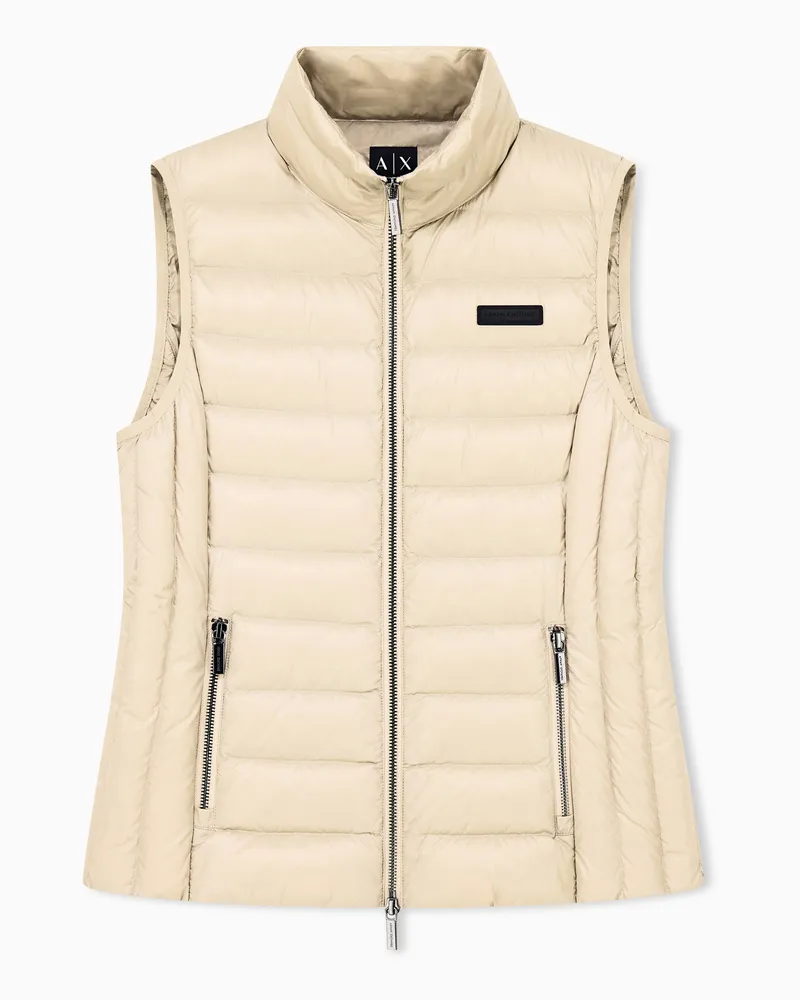 Armani Exchange Gesteppte Daunenweste aus leichtem Nylon mit hohem Kragen Beige