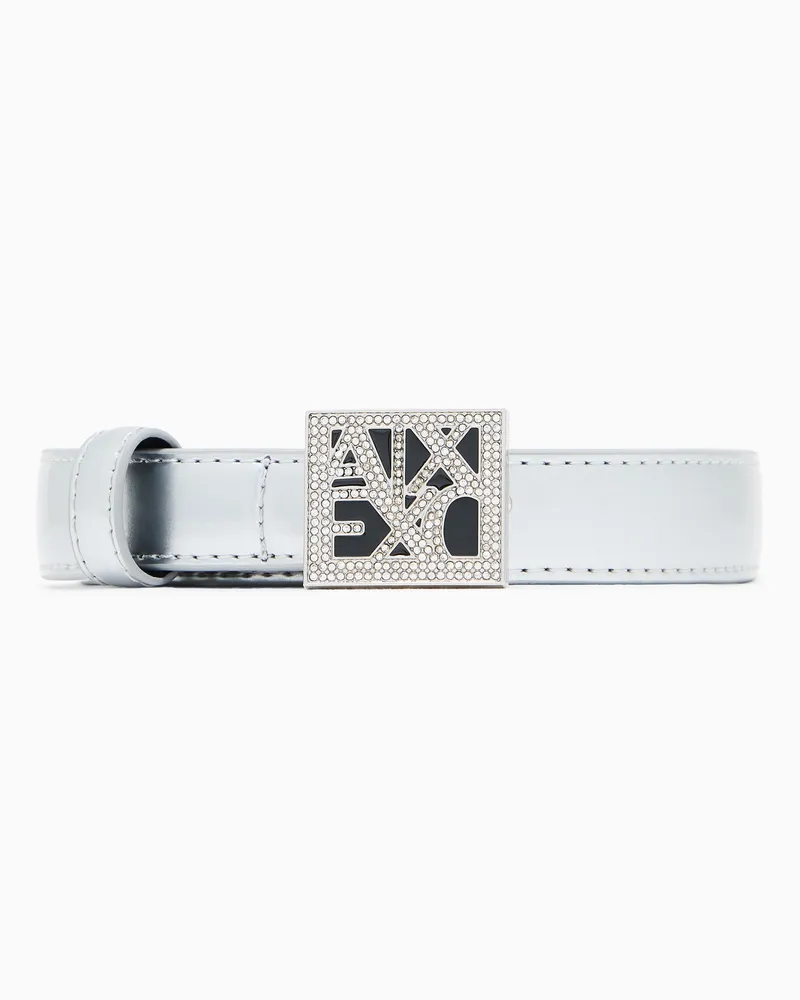 Armani Exchange Verstellbarer Gürtel mit eckiger Schnalle und Strass-Logo Silber