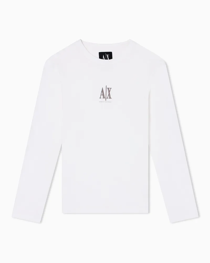 Armani Exchange Long-sleeved T-shirt with embroidered logo Weiß