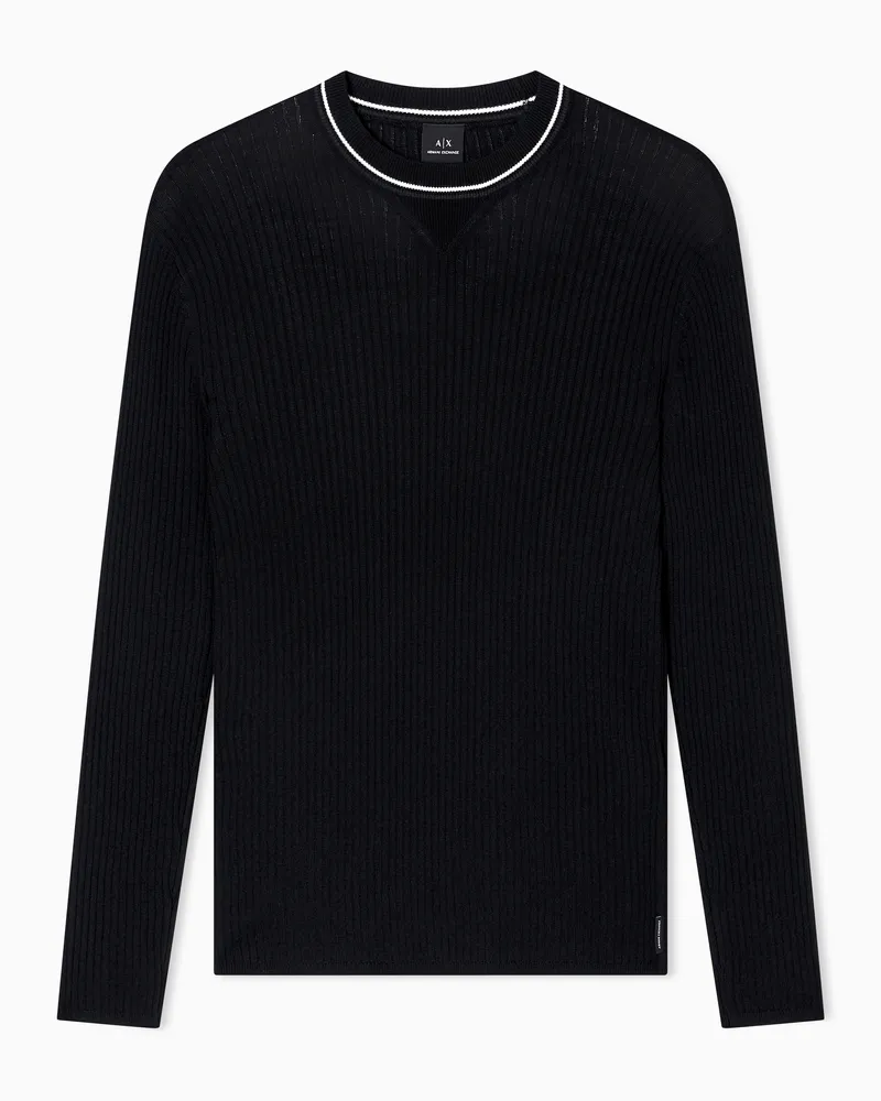 Armani Exchange Rundhalspullover mit kontrastierendem Profil Schwarz