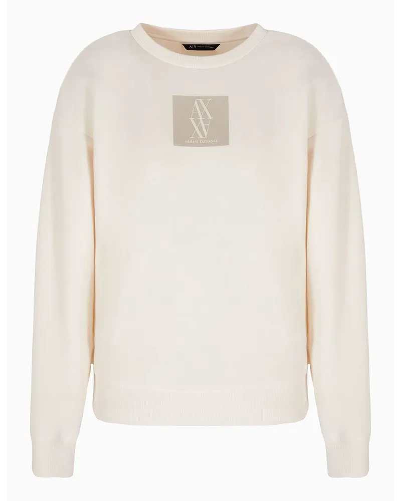 Armani Exchange Sweatshirt mit Rundhalsausschnitt und Monogramm-aufnäher Weiss