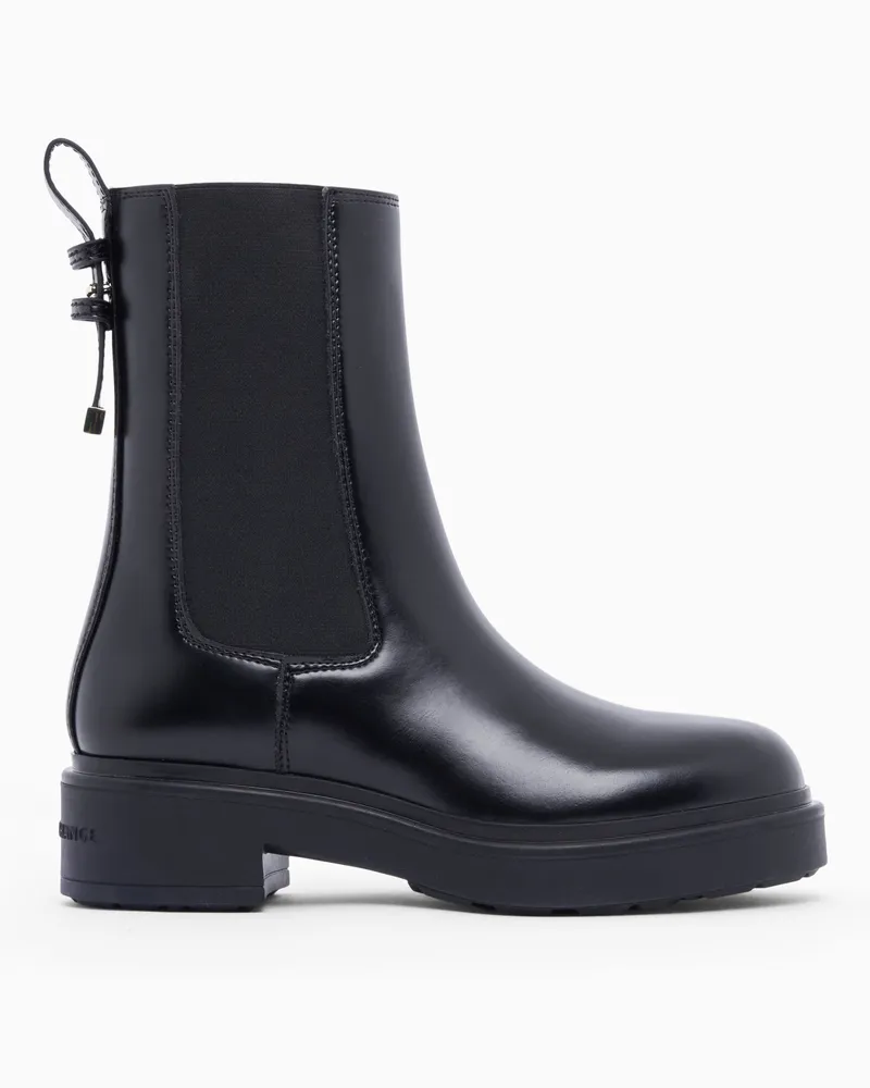 Armani Exchange Chelsea-Boots aus glattem Leder mit elastischen Einsätzen Schwarz