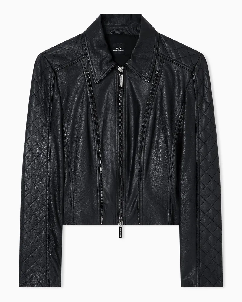 Armani Exchange Lederjacke mit gesteppten Ärmeln Schwarz