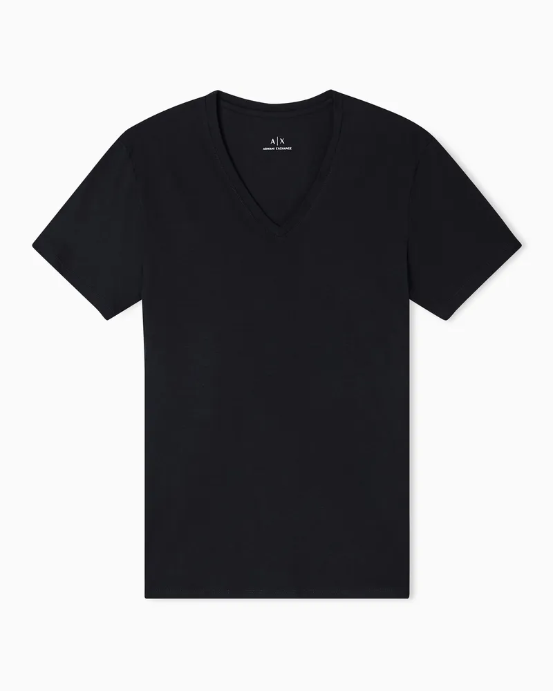 Armani Exchange Schmal geschnittenes T-Shirt aus Pima-Baumwolljersey Schwarz