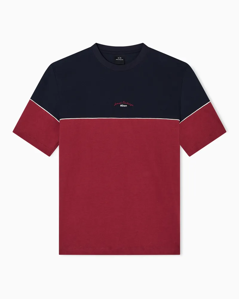Armani Exchange Zweifarbiges T-Shirt mit normaler Passform Blau