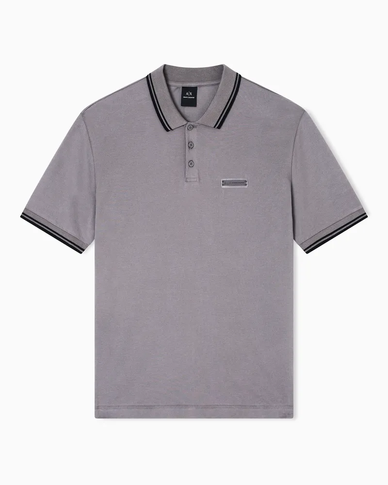 Armani Exchange Piqué-Poloshirt mit kontrastierender Paspelierung Grau