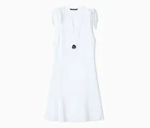 Kurzes Leinenkleid mit Knöpfen und Schleifen