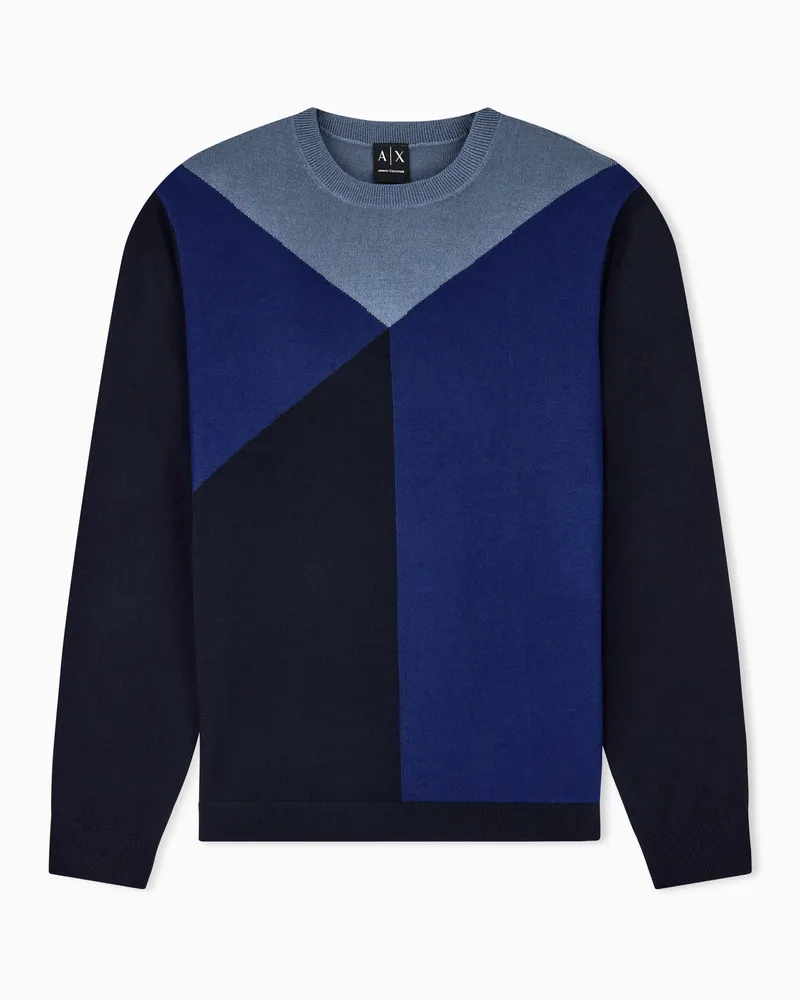 Armani Exchange Pullover aus Wollmischung mit geometrischem Muster Blau