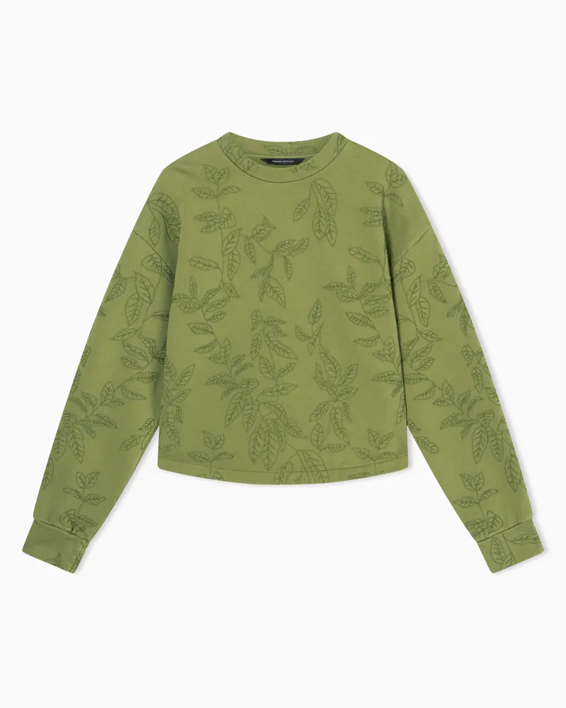 Armani Exchange Stückgefärbtes Sweatshirt mit Rundhalsausschnitt aus diagonal gewebtem French-Terry-Baumwolle Grün