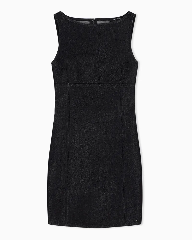 Armani Exchange Schmal geschnittenes Denimkleid mit Reißverschluss hinten Schwarz